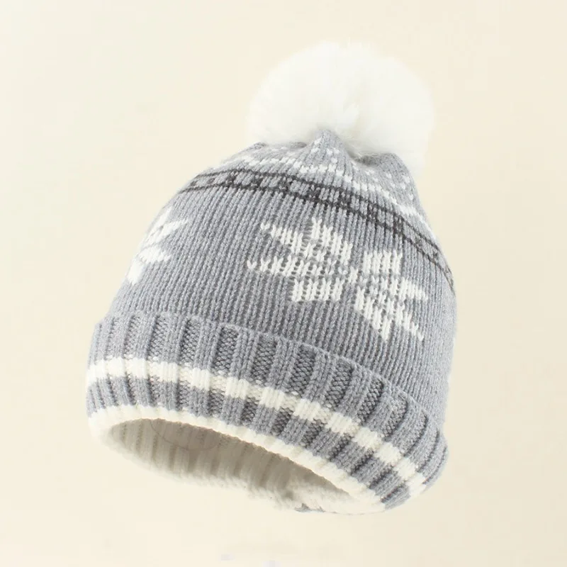 Gorro de punto de invierno para niños – Jacquard con copo de nieve retro - imagen 2