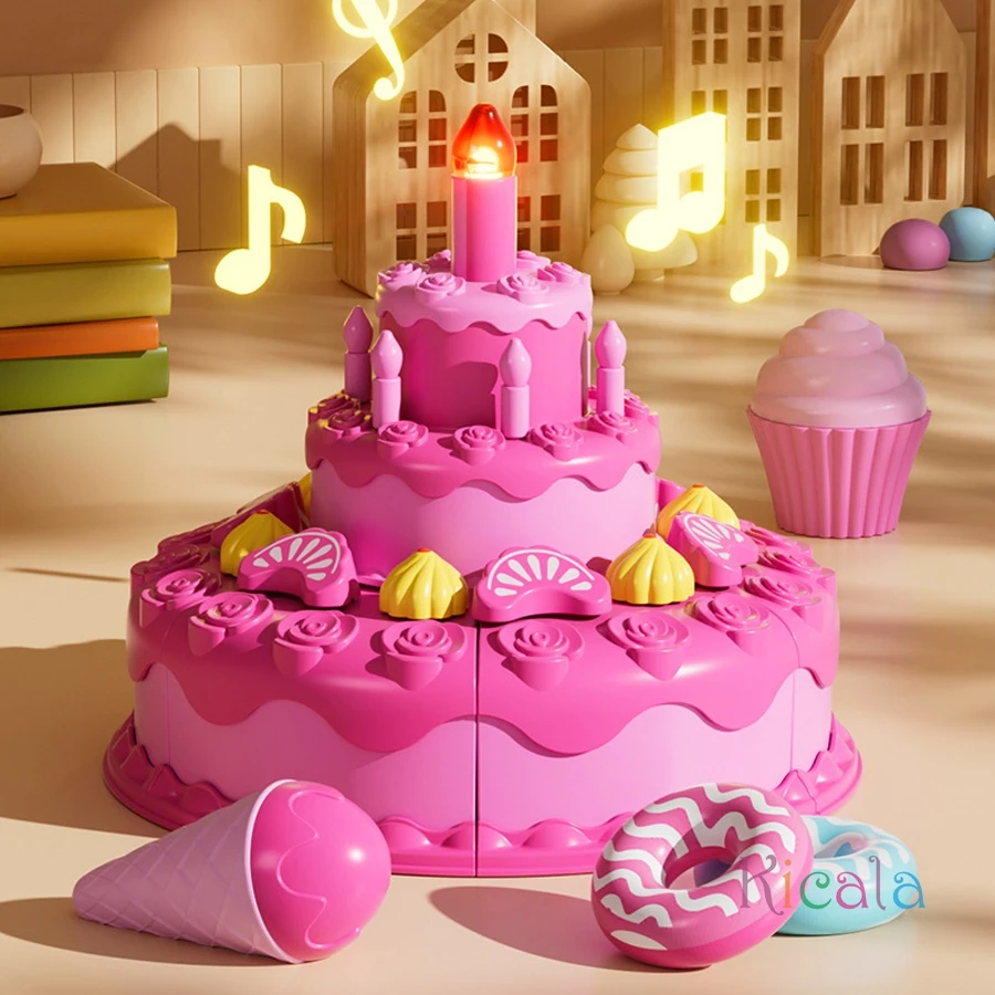 Casa de juegos, juguetes para cortar pasteles de cumpleaños, simulación de juego, vela que sopla, postre, fruta, juguete DIY, regalo de cumpleaños perfecto para Año Nuevo - imagen 2