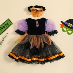 VISgogo Vestido mameluco Halloween niña tul mangas abullonadas