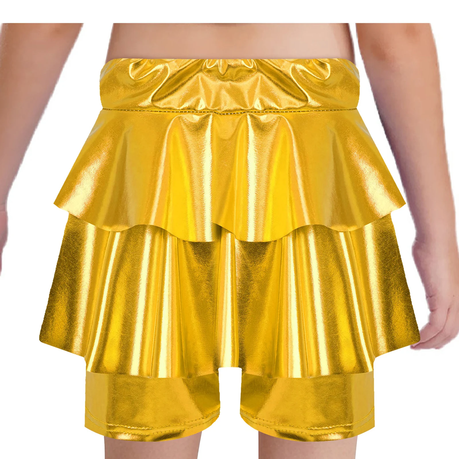 Calzoncillos tipo bóxer para niñas, pantalones cortos con falda metálica, cintura alta, cintura elástica, Culotte para actuación de porristas y baile de Jazz - imagen 3