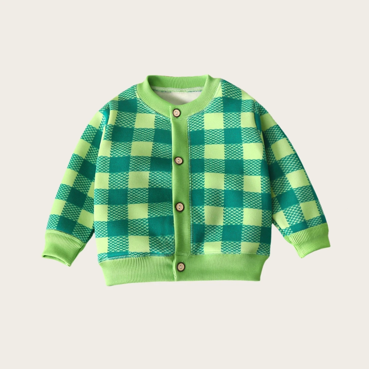 Abrigo acolchado de piel para niñas, cárdigan cálido con patrón de cuadros de cereza dulce, Chaqueta de punto para niños, 1-7T, 6 colores, otoño - imagen 3