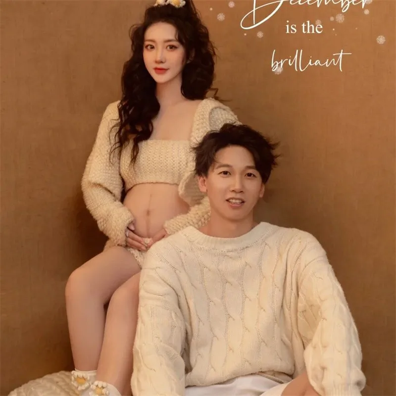 Accesorios de fotografía para mujer, suéter tejido, cárdigans superiores, pantalones cortos, calcetines, ropa de embarazo, pareja, familia, maternidad, accesorios para fotos, trajes - imagen 5