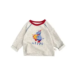 ¡2025 nueva camiseta de manga larga de algodón para niños de primavera y otoño: estampado de animales de dibujos animados, Top suave y transpirable y versátil para niños!