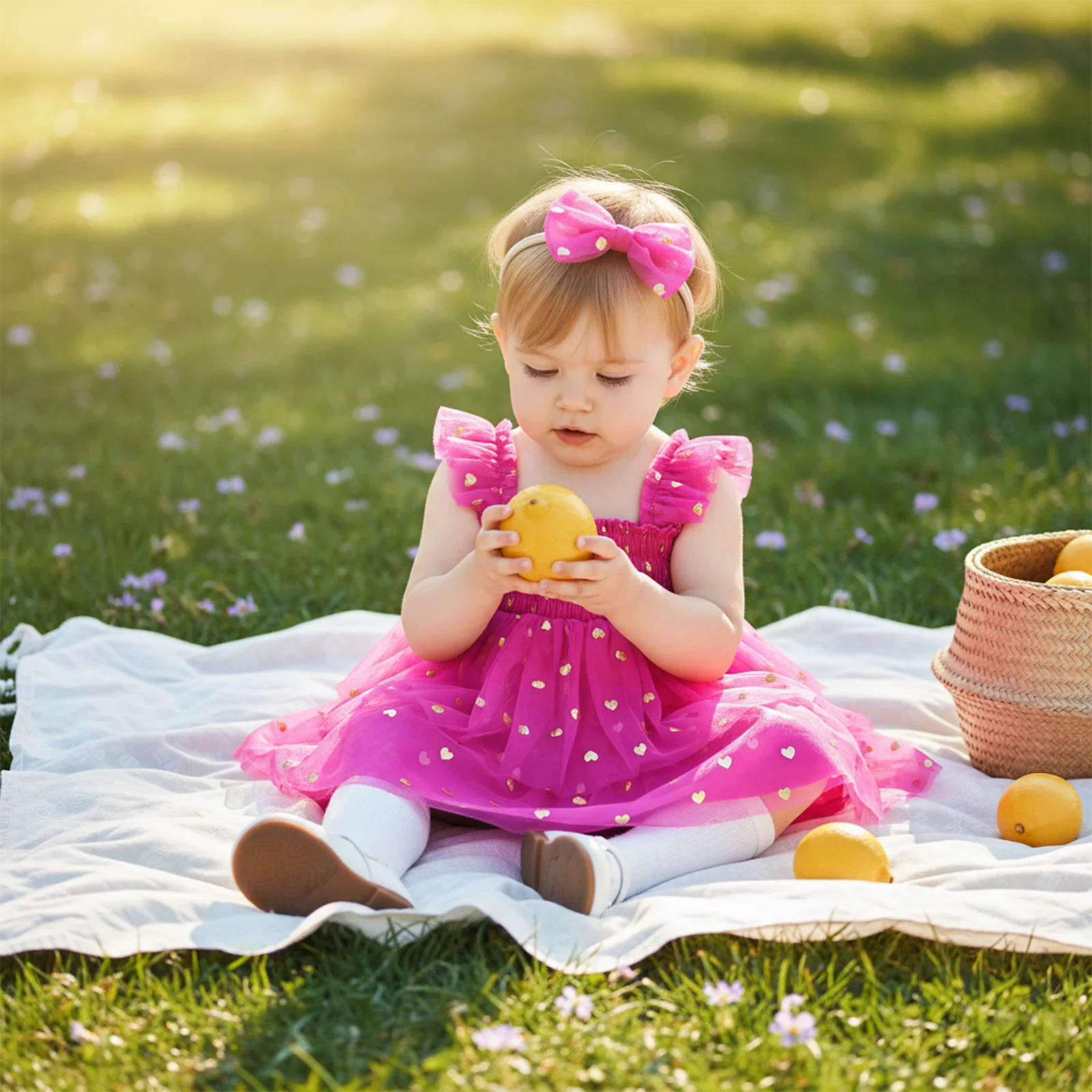 Tregren Vestido mameluco tul niña – San Valentín corazón purpurina - imagen 5