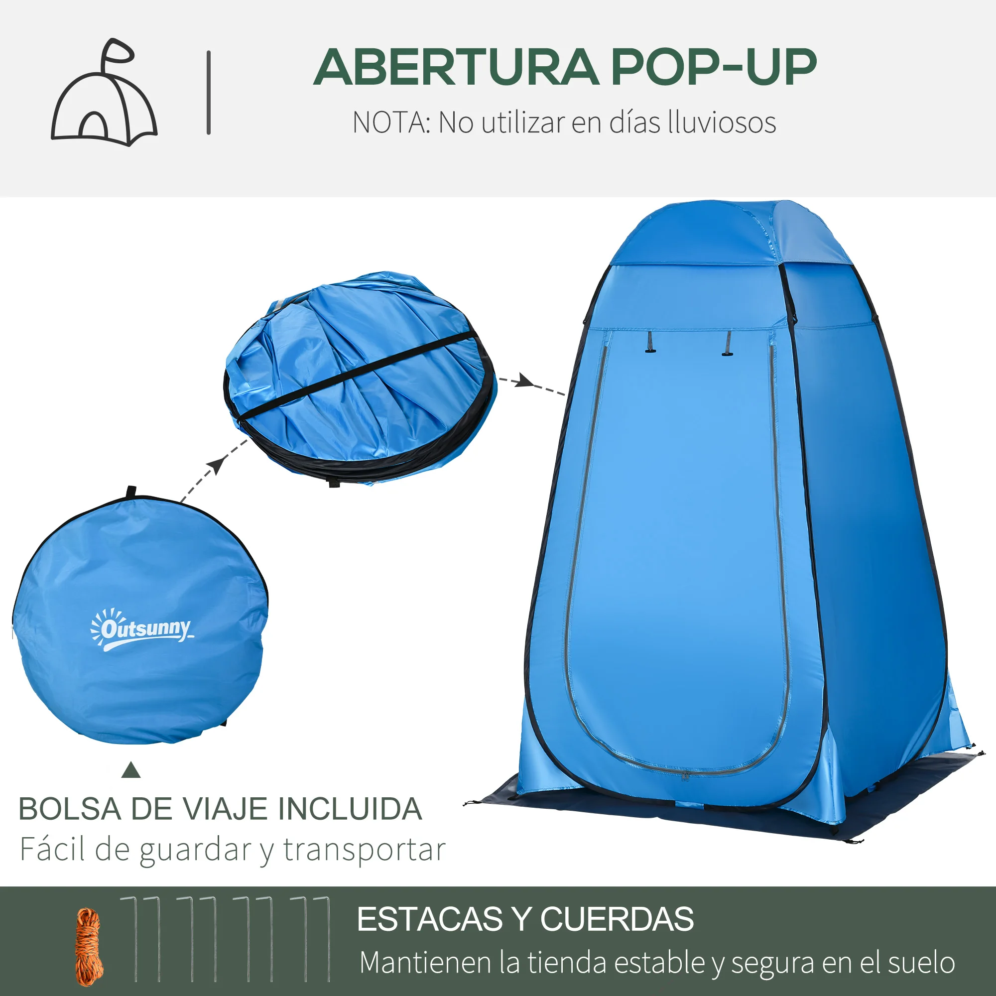Outsunny Tienda de Ducha Instantánea Tienda de Privacidad Portátil con 1 Gancho Bolsillo Bolsa de Transporte y UV 20+ para Baño Vestuario Cambiador Inodoro 126x124x189 cm - imagen 4