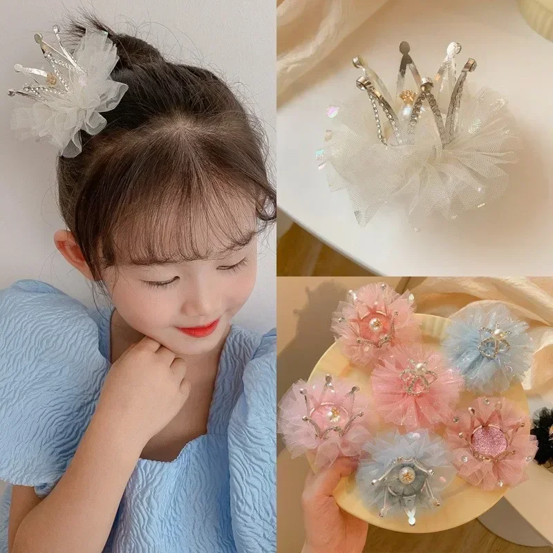 Horquillas de corona de malla para niñas, tocado con pinza para el pelo de corona para niños, no daña el cabello, accesorios para el cabello para niñas, regalo de cumpleaños - imagen 3