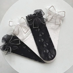 Calcetines Lolita hasta la rodilla con encaje y lazo para niña