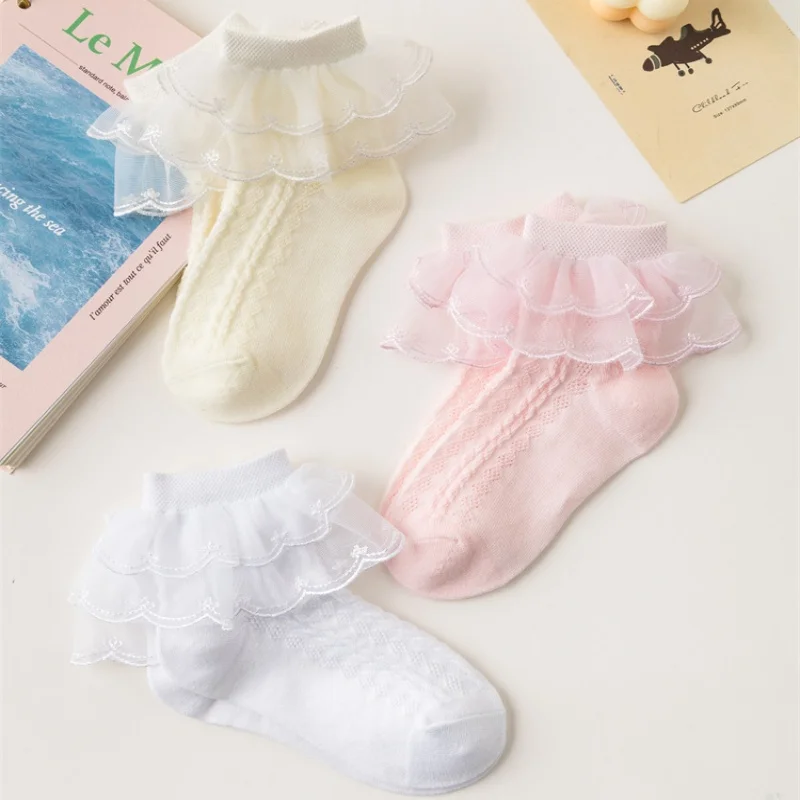 Lawadka calcetines de bebé para niñas de encaje blanco de algodón suave moda niños calcetines de princesa para adolescentes verano primavera 1-15 años - imagen 3