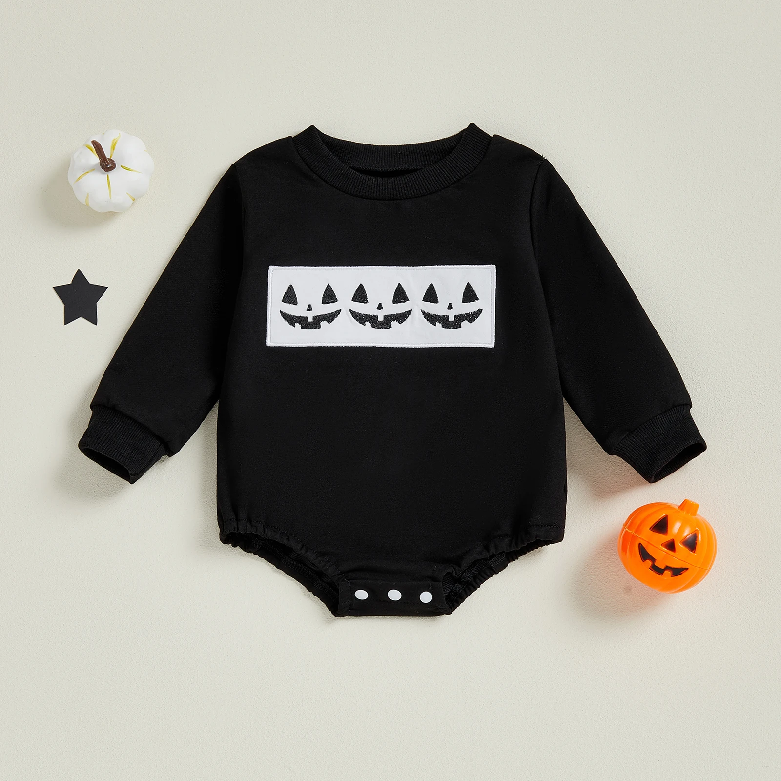 Pelele de Halloween para bebé de 0 a 18 meses, sudadera de manga larga con cuello redondo y letras de calabaza, mono, ropa bonita de otoño