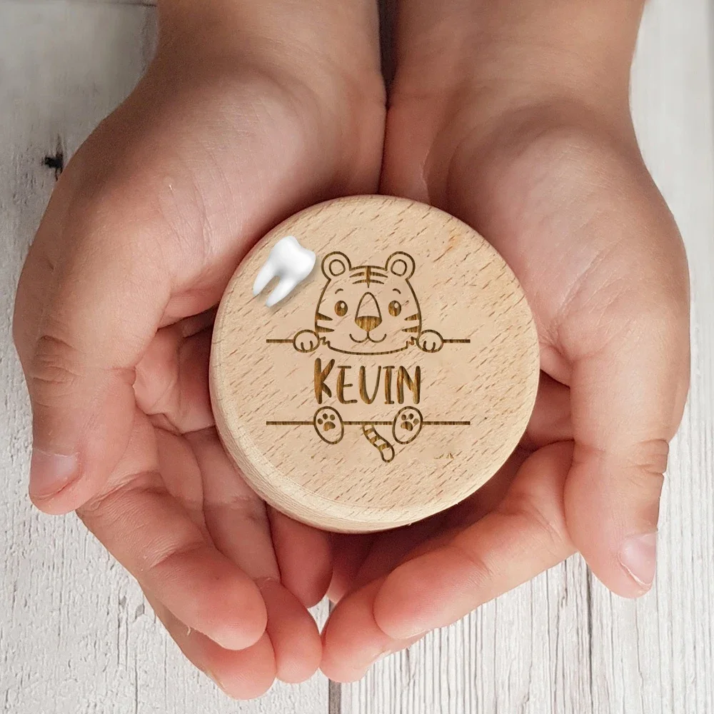 Cajas de madera personalizadas para primeros dientes de bebé, almacenamiento de dientes de leche, recoger dientes, Umbilical, guardar animales con nombre, caja de recuerdos, regalos - imagen 4