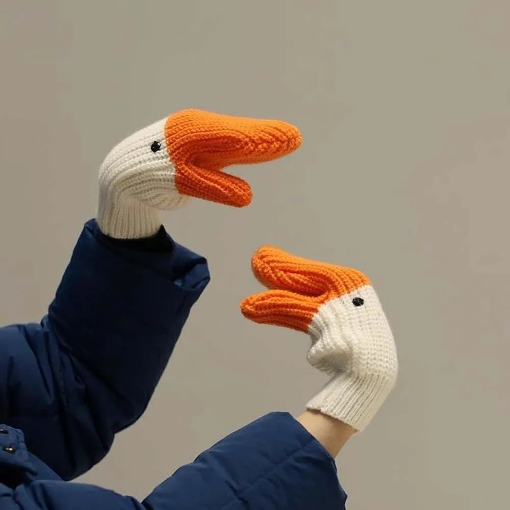 Guantes de ganso de dibujos animados de color naranja, guantes tejidos de poliéster a prueba de viento para invierno, manoplas antifrío gruesas más cálidas para parejas