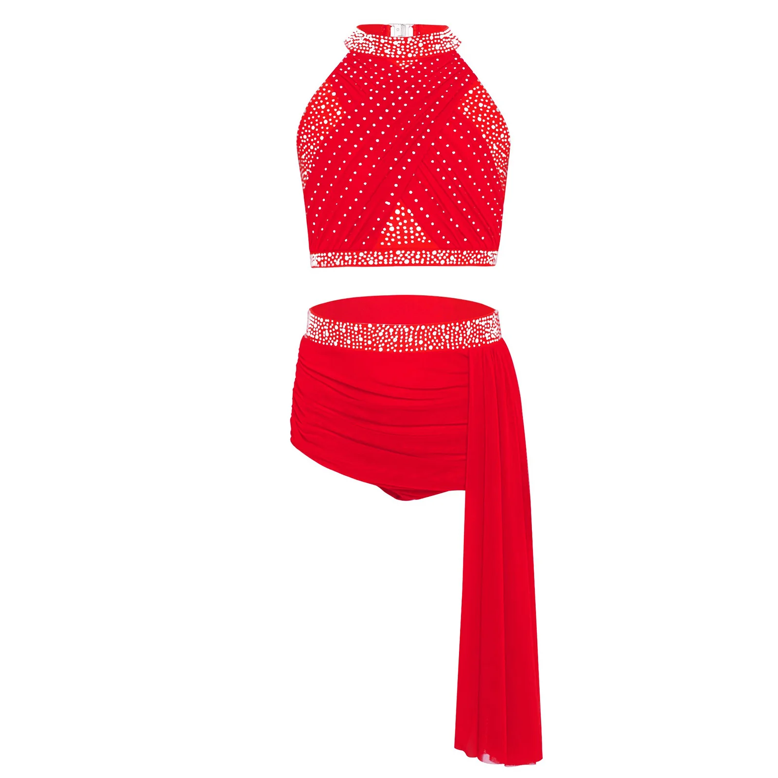 Conjuntos de baile lírico de Ballet para niñas, Ropa de baile latino contemporánea moderna, Top corto sin mangas con superposición de malla y falda, disfraz - imagen 3