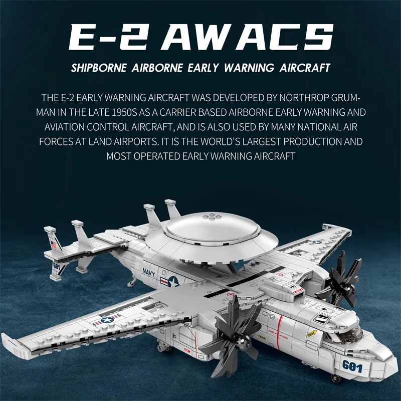 Bloques de construcción de aviones de alerta temprana E2 1126CS, avión de combate de la Fuerza Aérea militar, bloques de modelismo, adornos de escritorio, juguetes para niños, regalo - imagen 2