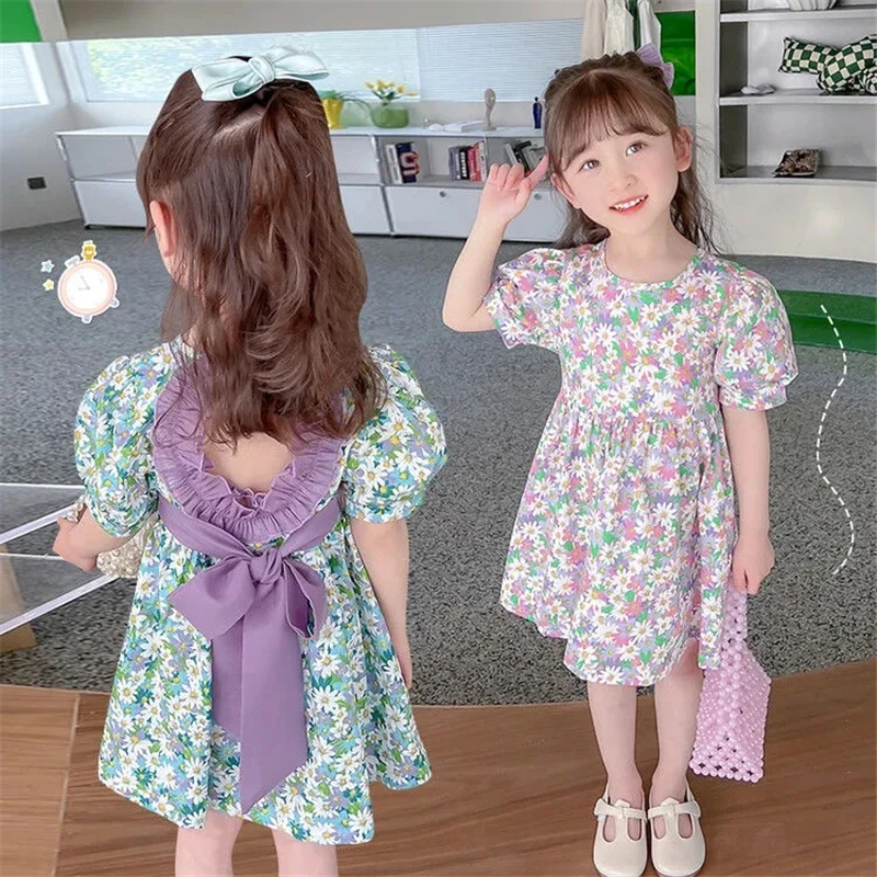 Vestido floral de manga corta para bebé en algodón puro transpirable - imagen 3