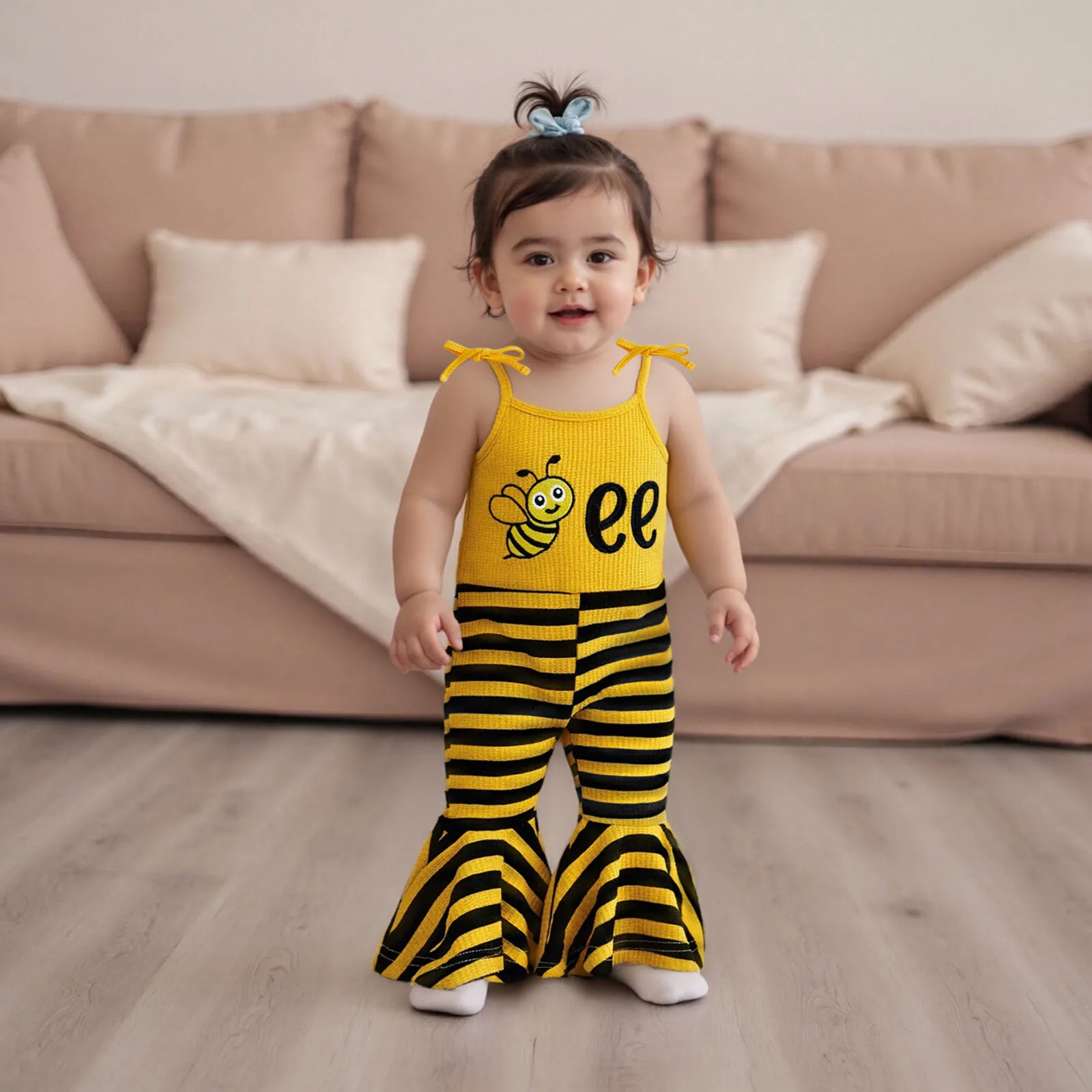 ViSgogo Mono para niñas con tirantes finos y estampado de rayas de abeja, ropa informal para fiesta - imagen 5