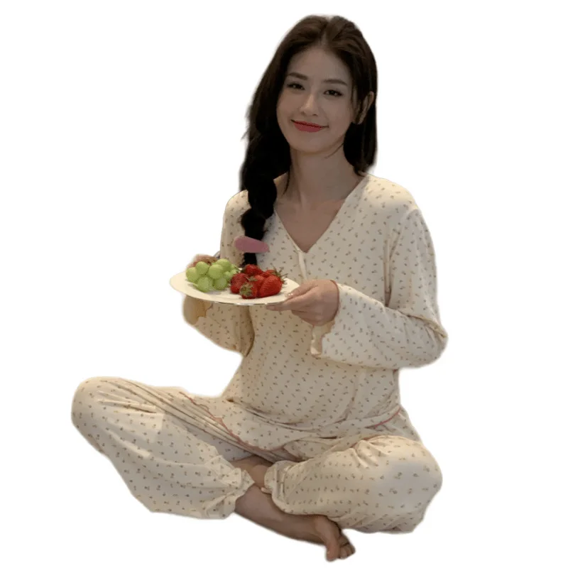 Pijamas de maternidad para amamantar, ropa de maternidad Modal para lactancia para mujeres embarazadas, Top de manga larga + Pantalones, conjuntos de ropa de dormir - imagen 5