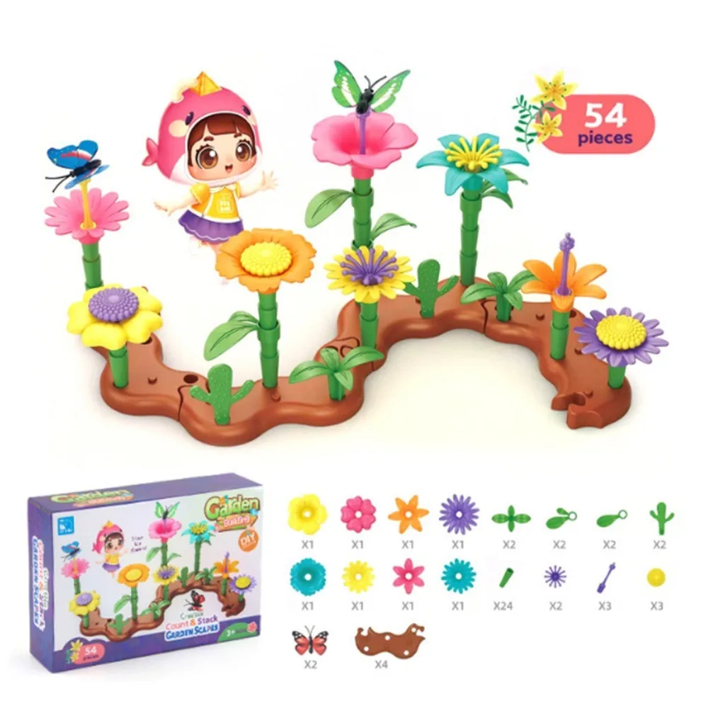 DIY 꽃 정원 빌딩 장난감 조립 블록 Playset 어린이 퍼즐 유치원 교육 수공예품 꽃꽂이 세트 선물 - imagen 4
