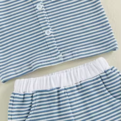 Conjunto verano bebé camiseta rayas bordado árbol y pantalón corto