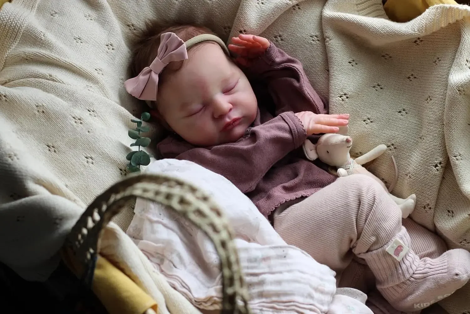 Muñeca realista reborn de silicona – 49 cm, piel tejida a mano
