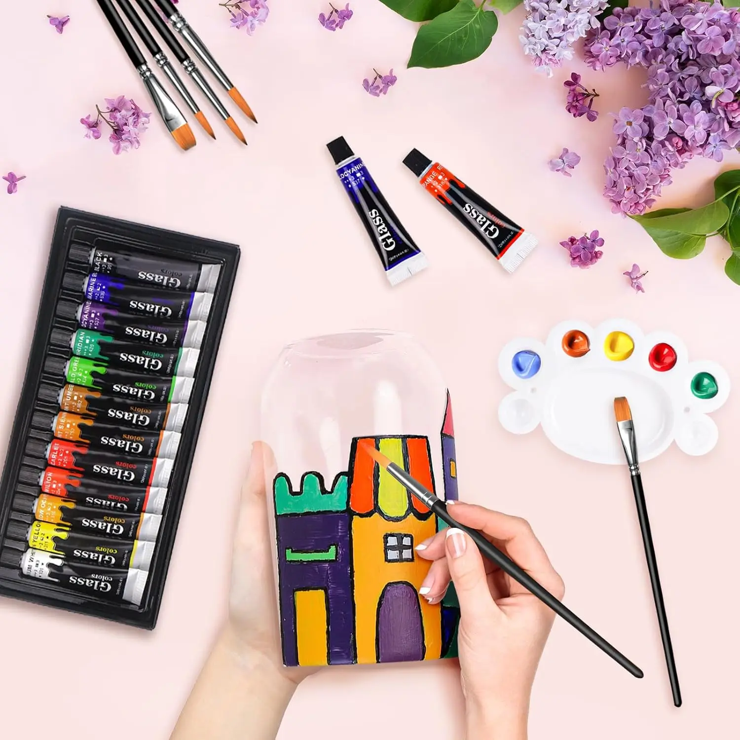 Kit de pintura acrílica para copas – 24 colores con pinceles - imagen 2