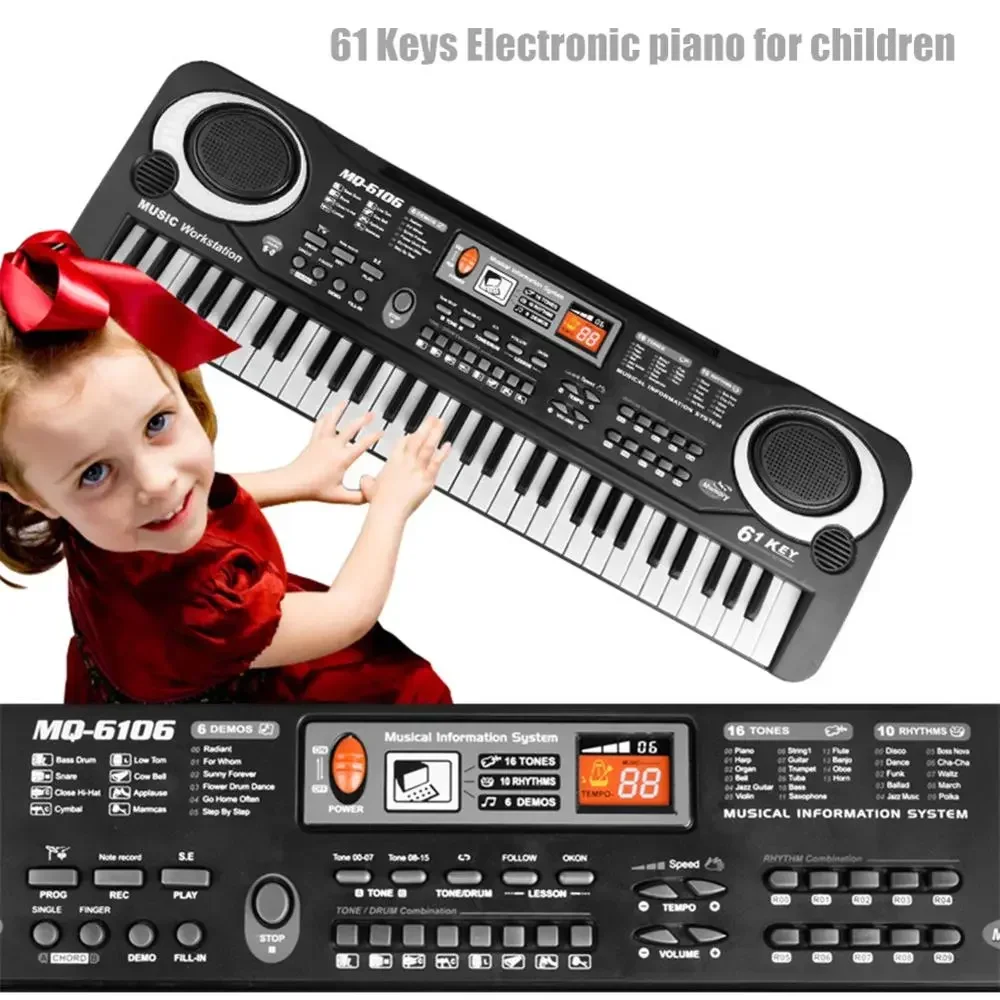 Teclado de Piano Electrónico para niños, órgano portátil de 61 teclas con micrófono, juguetes educativos, instrumento Musical, regalo para niños principiantes - imagen 4
