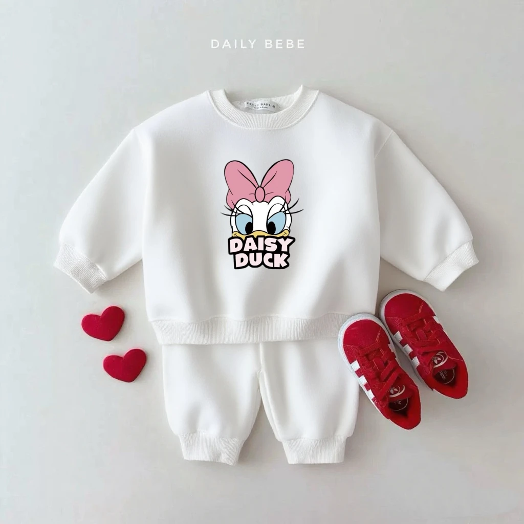 Conjuntos de manga larga para niñas, sudaderas y pantalones con estampado de pato Margarita, disfraz de otoño de Disney 2026, pantalones de chándal con capucha bonitos para bebés - imagen 2