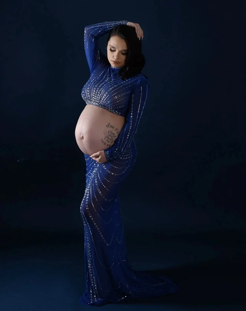 Vestido maternidad fotos embarazo – Tul con cristales para sesión fotográfica