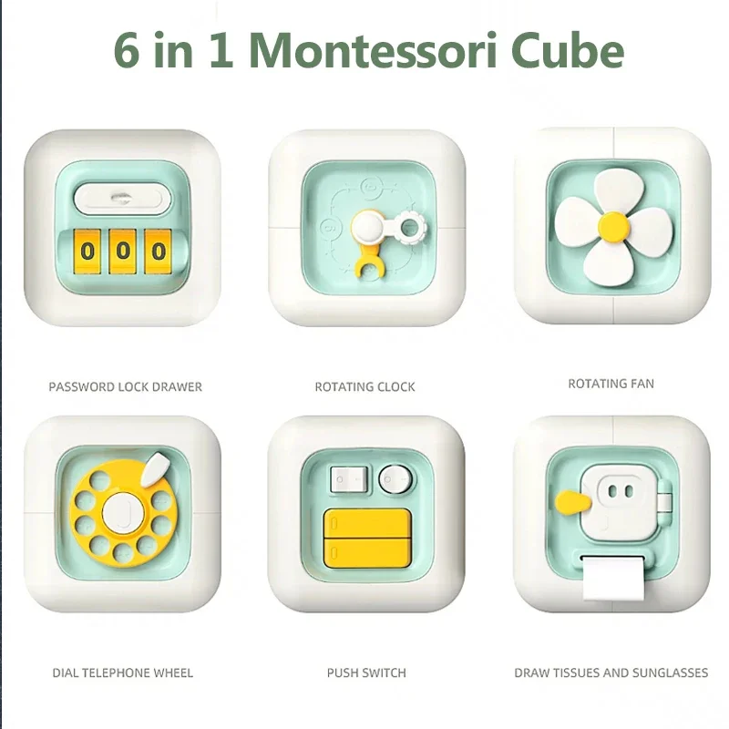 Juguetes Educativos Montessori 6 en 1, tablero sensorial ocupado, cajón de habilidades de práctica para bebé, cubo, juguetes educativos para niña y niño - imagen 5