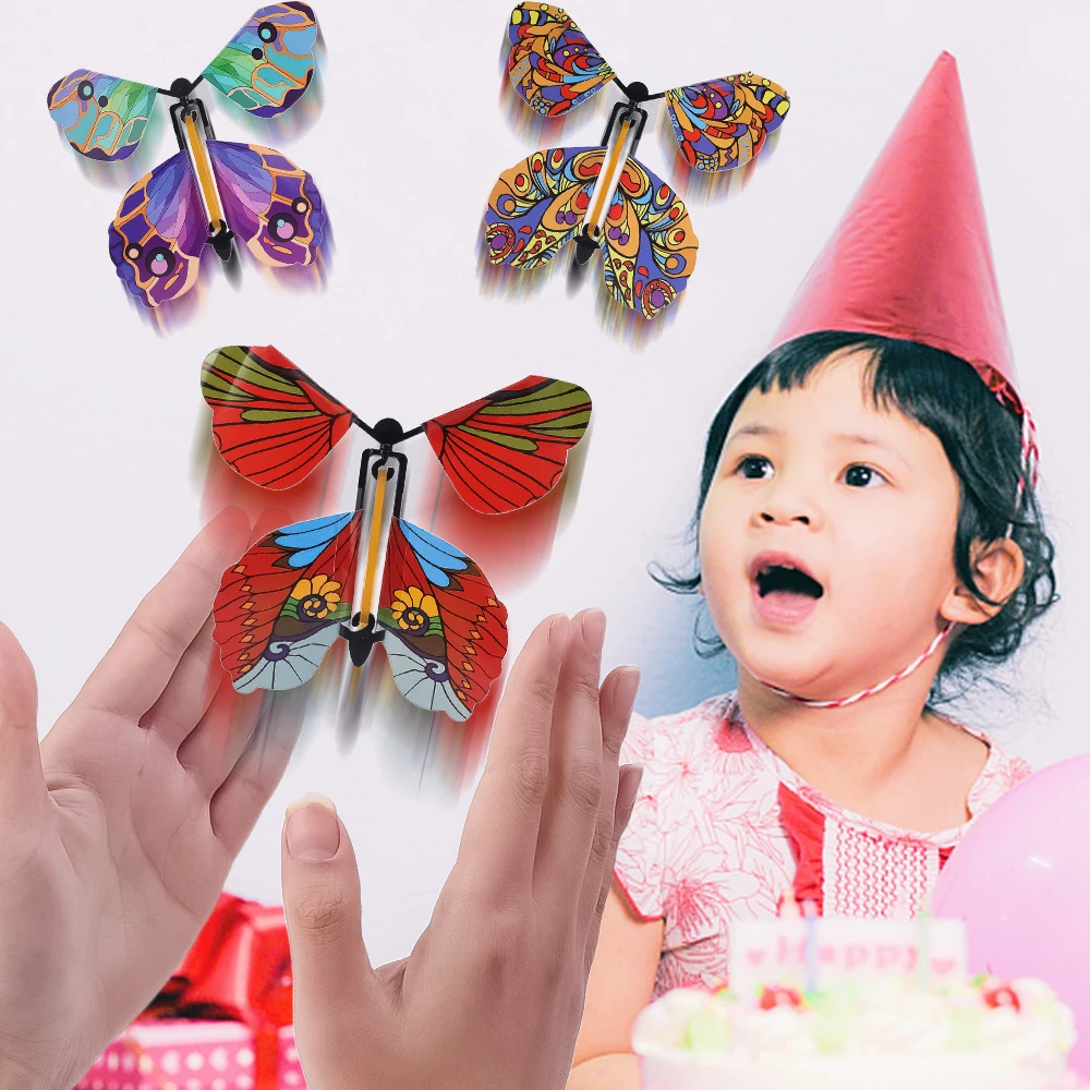 Mariposas voladoras mágicas, juguete de cuerda en el cielo, marcapáginas, tarjetas de felicitación, banda de goma, accesorios para niños, regalo de mariposa sorprendente - imagen 2