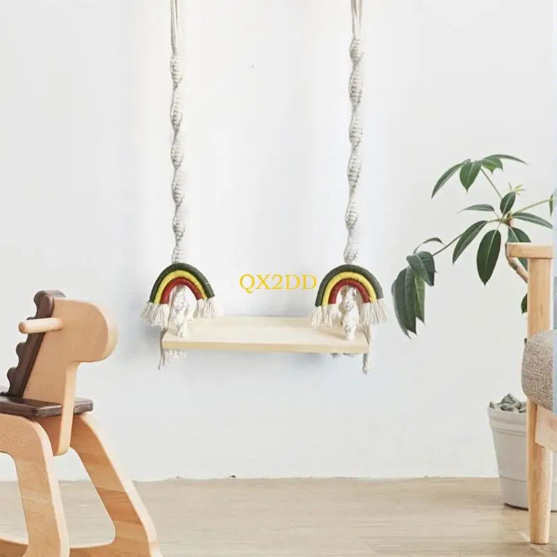 QX2D Sesión fotografía para recién nacidos, columpio madera, foto bebé, accesorios columpio macramé para posar - imagen 2