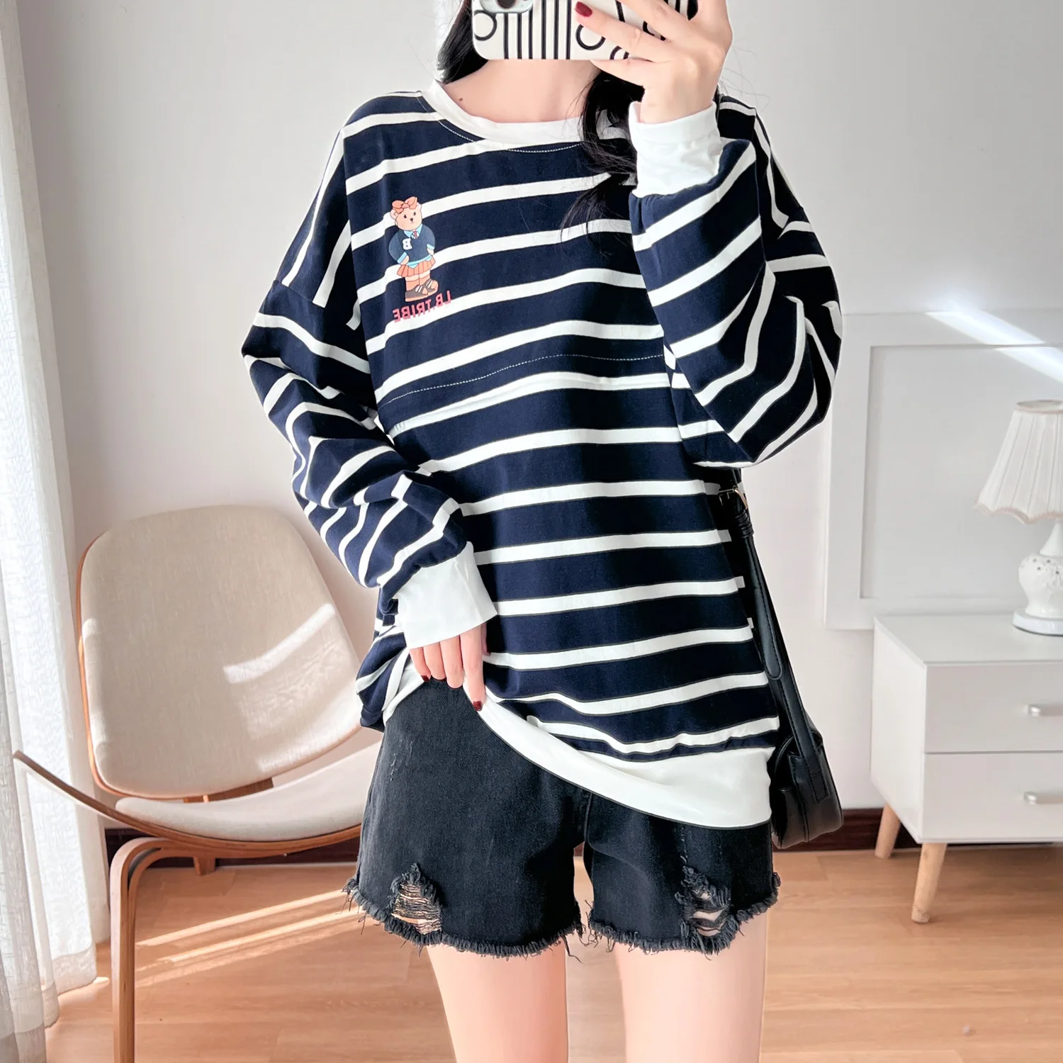 Sudadera lactancia a rayas para embarazadas – Cómoda primavera otoño - imagen 5