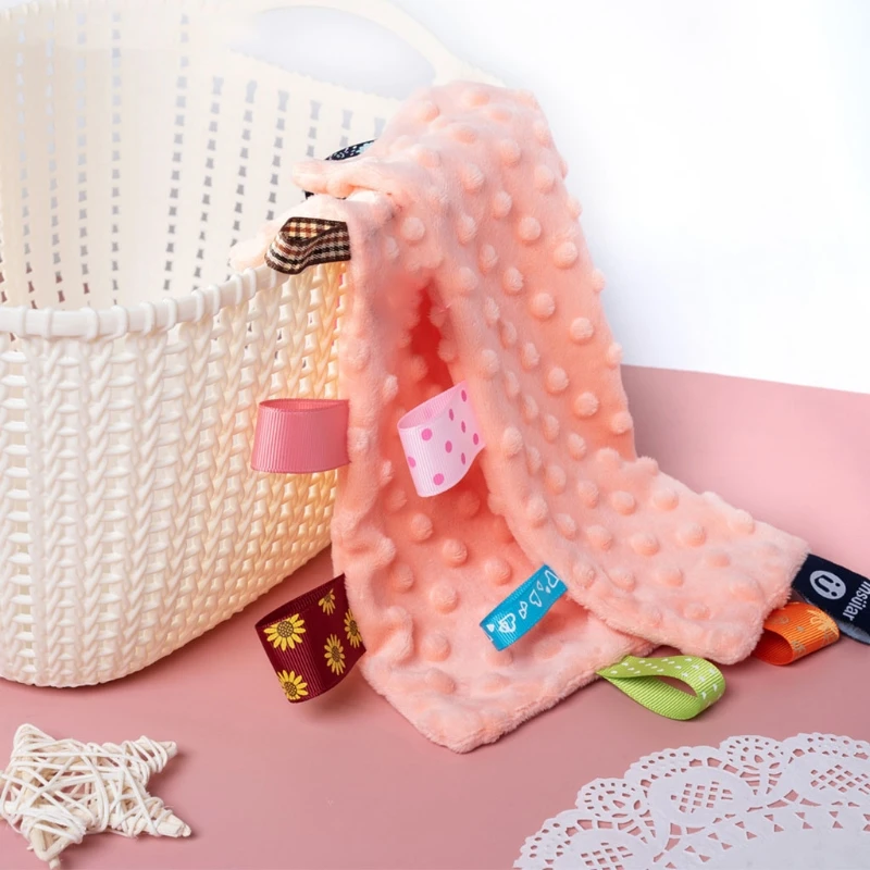 Bebés comodidad dormir enfermería abrazos manta seguridad cuadrado sensorial eructo paño etiquetas coloridas calmar pañuelo - imagen 5