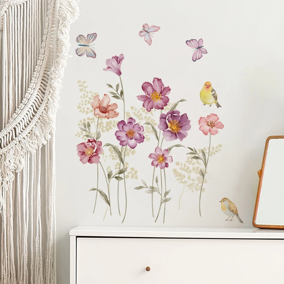 Pegatinas de pared de acuarela con mariposas y flores extraíbles - imagen 3
