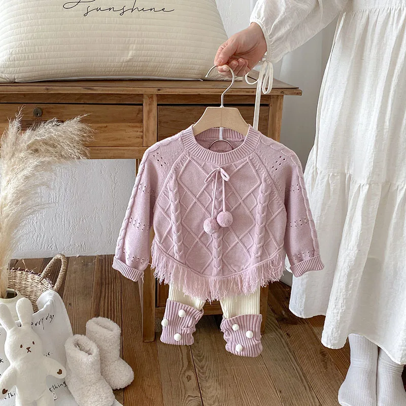 MILANCEL nuevo jersey de punto de otoño para niños 1-4T dulce ahuecado borlas prendas de punto para niñas pequeñas suéter bonito para niños Tops - imagen 2