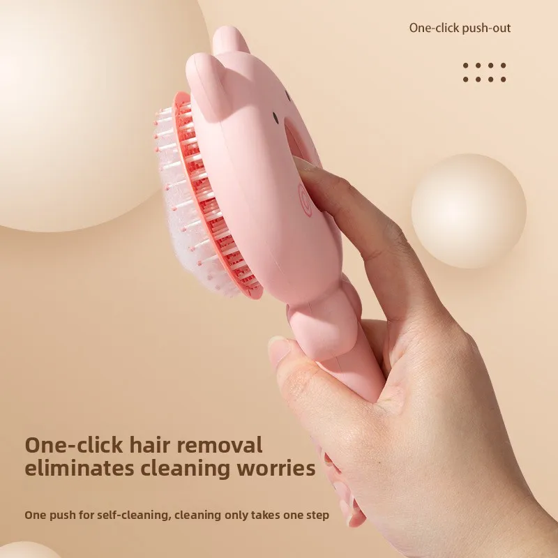 Lindo peine retráctil para el cabello en forma de cerdo para mujeres: uso en el hogar y en viajes, cabello liso, añade volumen a la corona, adorable peine de limpieza. - imagen 2