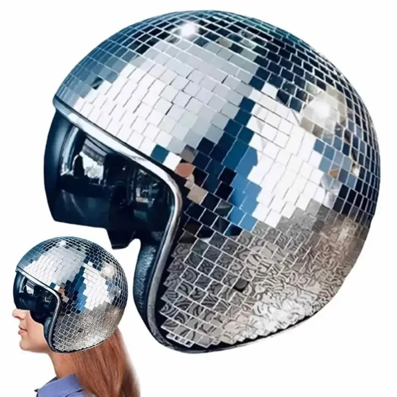 Casco de discoteca con purpurina, cascos de bola con purpurina y espejo, sombrero de bola de discoteca, casco para Club, Bar, fiesta, sombrero brillante de discoteca reflectante de cristal completo - imagen 2