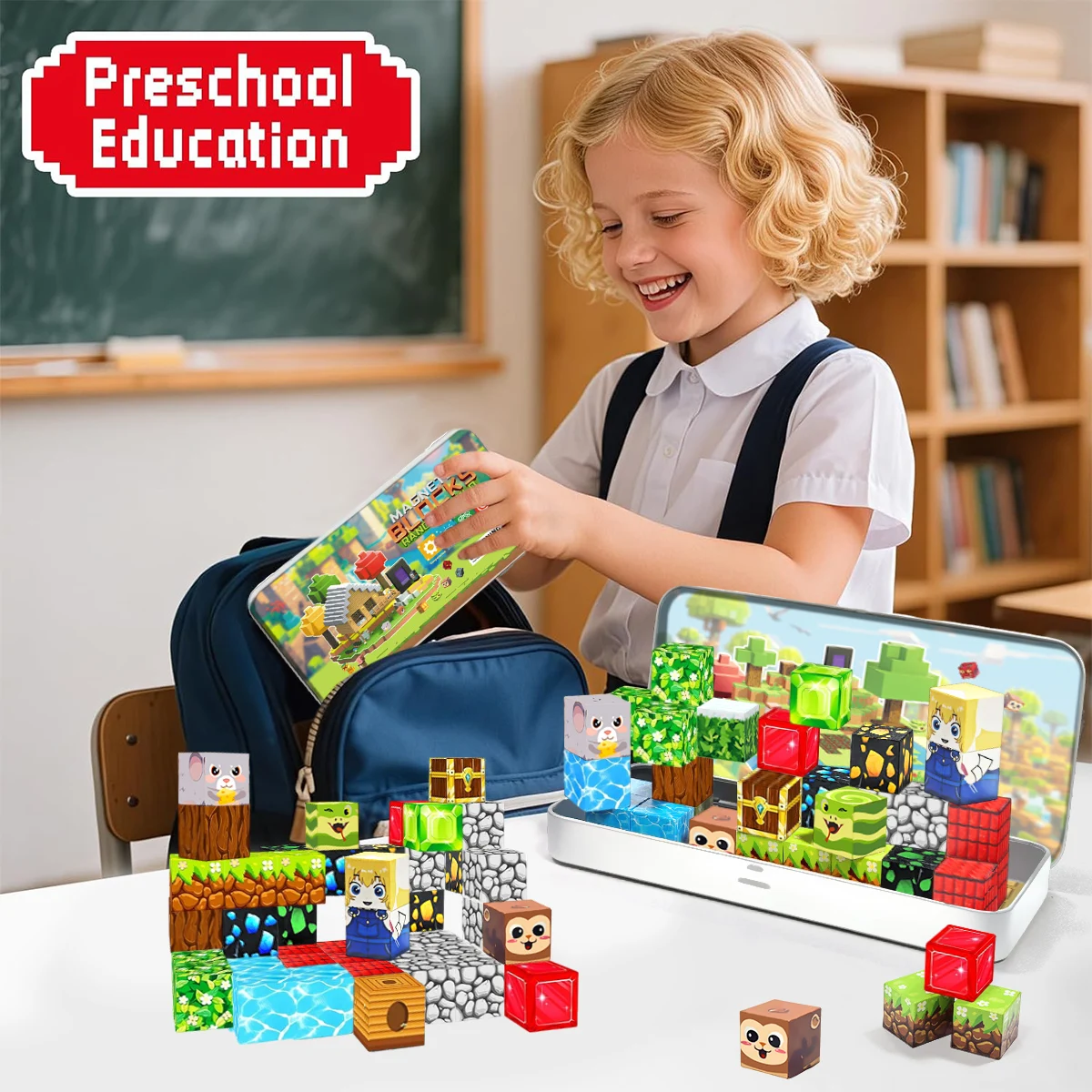 35 Uds. Juguetes de bloques de construcción magnéticos con caja de hierro portátil, juguetes magnéticos educativos STEM para niños y niñas, regalos - imagen 5