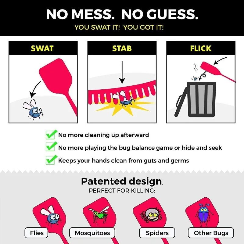 Matamoscas de plástico efectivo, ligero y fácil de usar para el hogar, cocina al aire libre, potente herramienta de Control de plagas de insectos, 1/3 Uds. - imagen 5