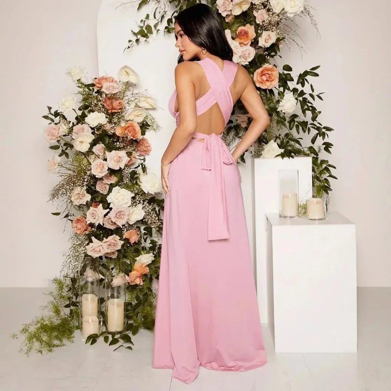Vestido largo premamá con lazo de corte acampanado para verano - imagen 3
