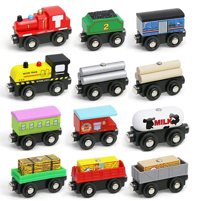 Tren magnético de madera con locomotora y vías para niños