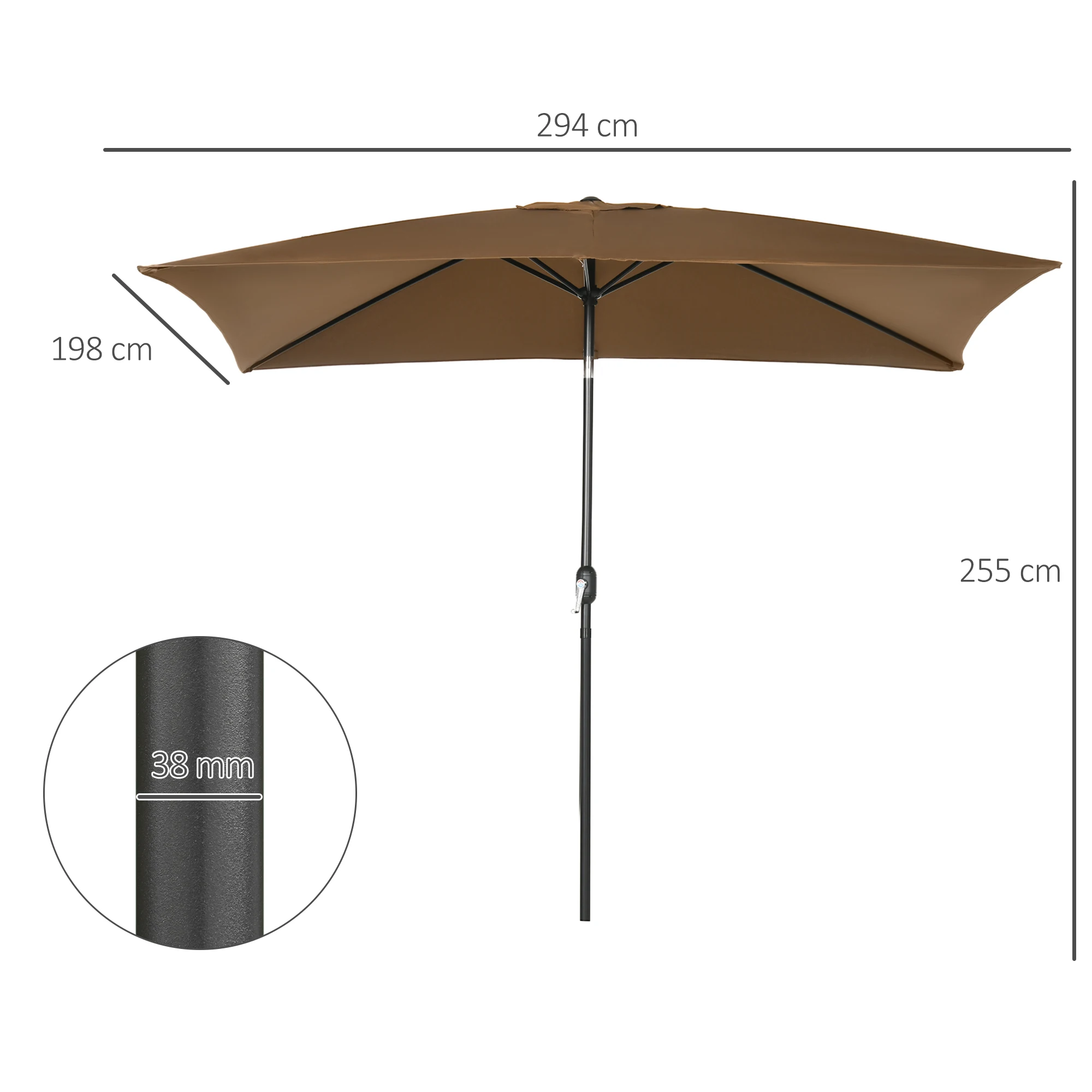 Outsunny Sombrilla de Terraza Exterior 198x294cm Parasol de Terraza Exterior con Ángulo Ajustable Mástil de Aluminio y Anti-UV Sombrilla para Jardín Patio Café - imagen 3