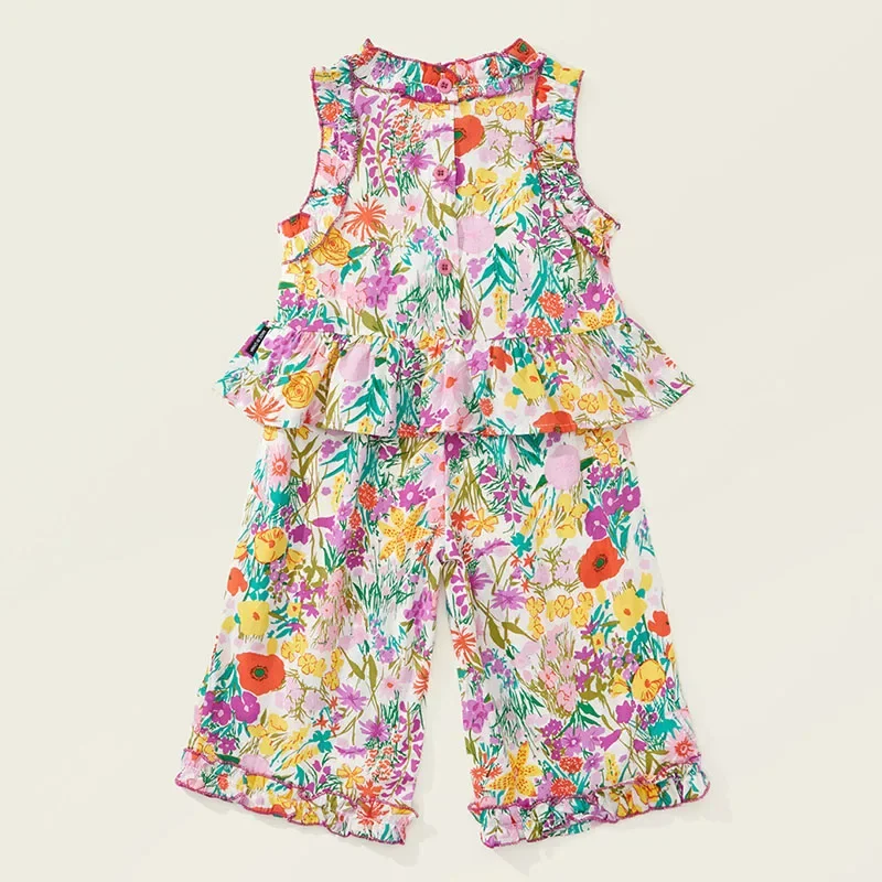 Conjunto floral de verano para niña – Camiseta sin mangas y pants de algodón - imagen 3