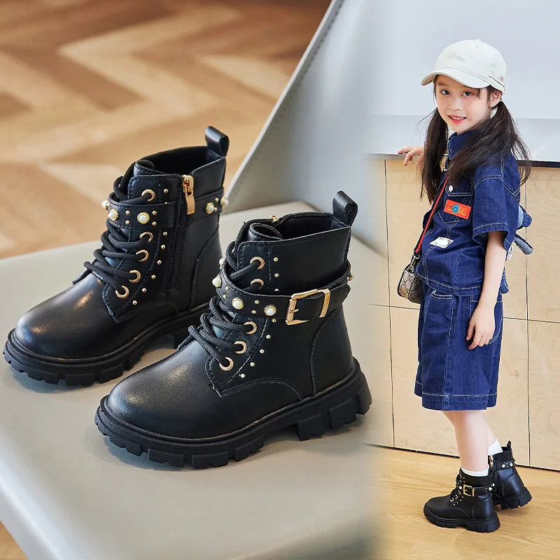 Otoño Invierno niños zapatos de cuero de suela blanda botas cortas para niñas estilo británico botas de cuero para niños mayores botas cortas para niños - imagen 2