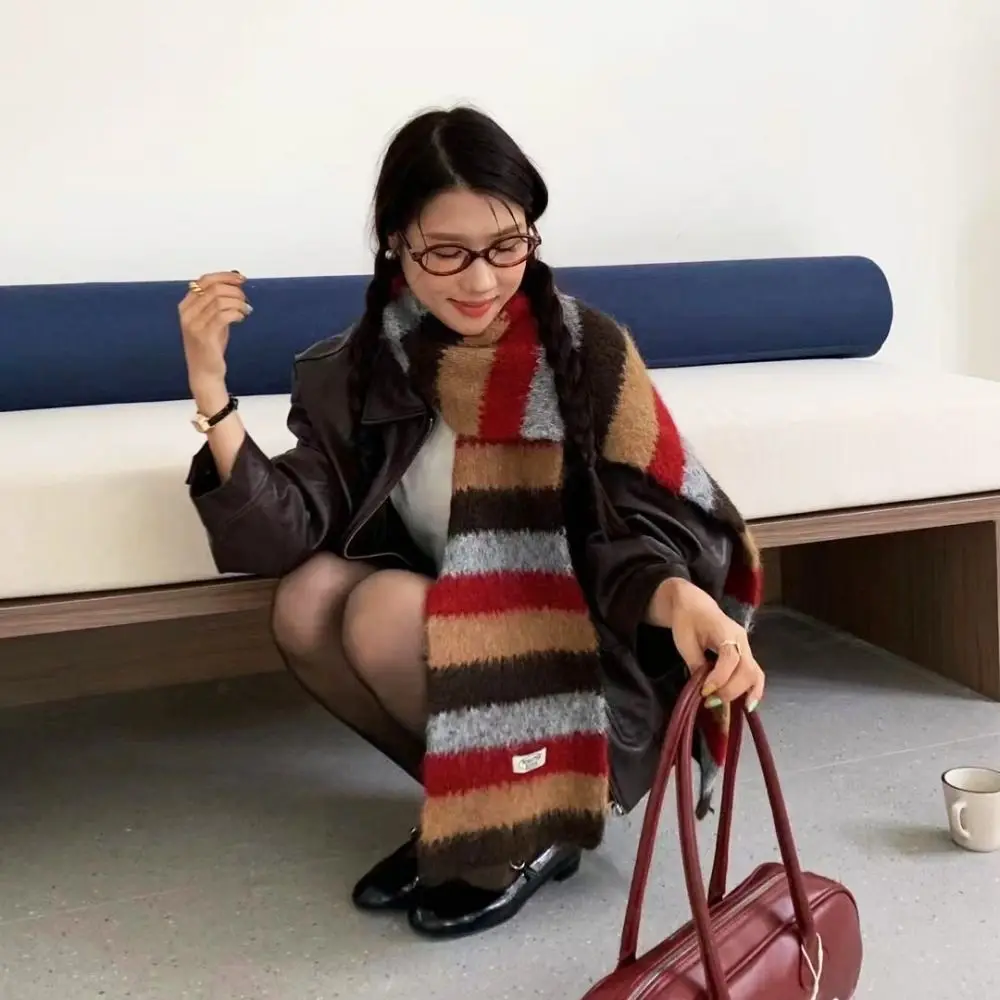 Bufanda de lana a cuadros de estilo pijo Simple, bufandas largas de felpa de Cachemira para invierno, chal de punto grueso de estilo coreano para niña