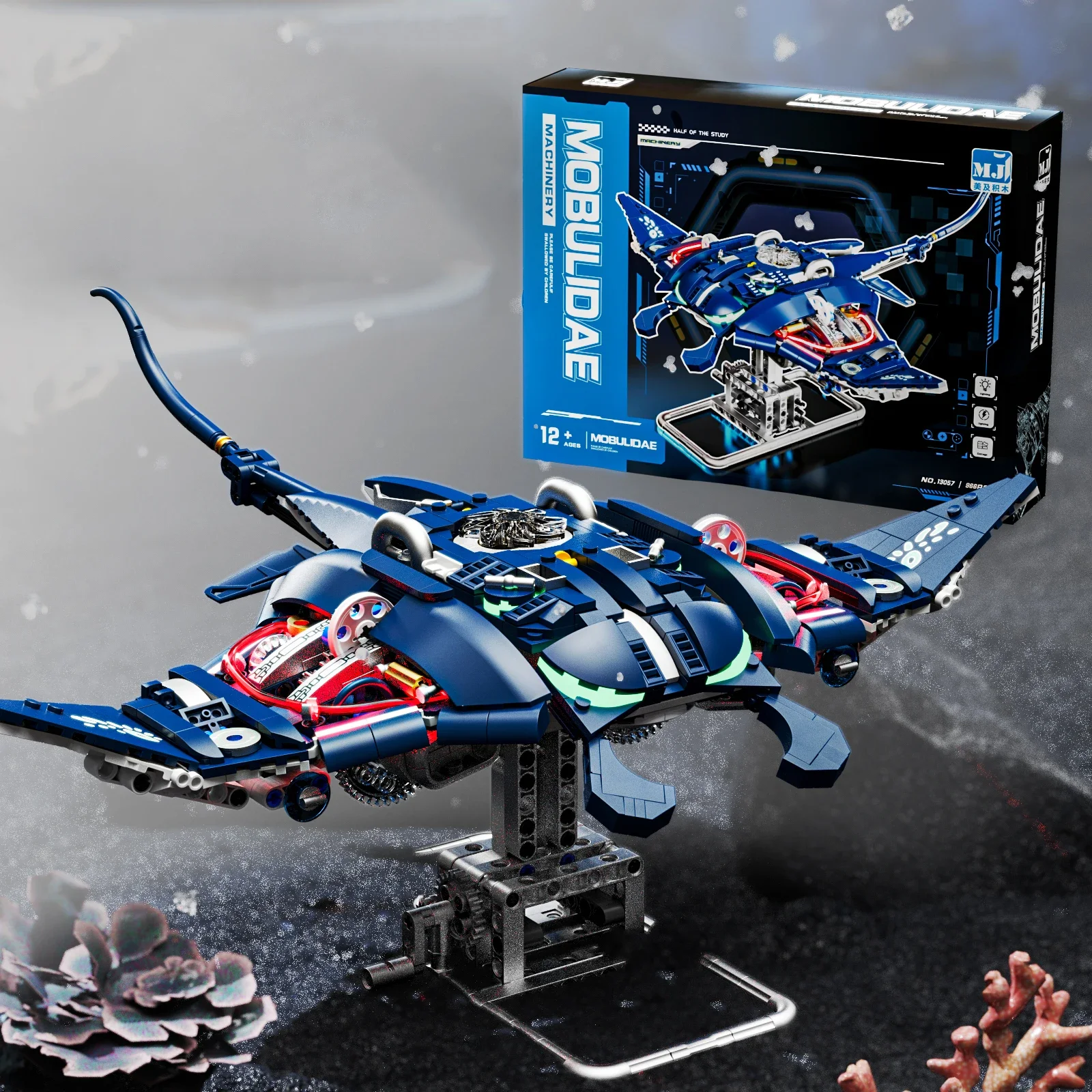 Bloques de construcción mecánicos Manta Ray para niños, 966 Uds., articulaciones móviles, bloques de modelismo Animal, decoración de escritorio, juguetes para niños, regalos de vacaciones - imagen 2