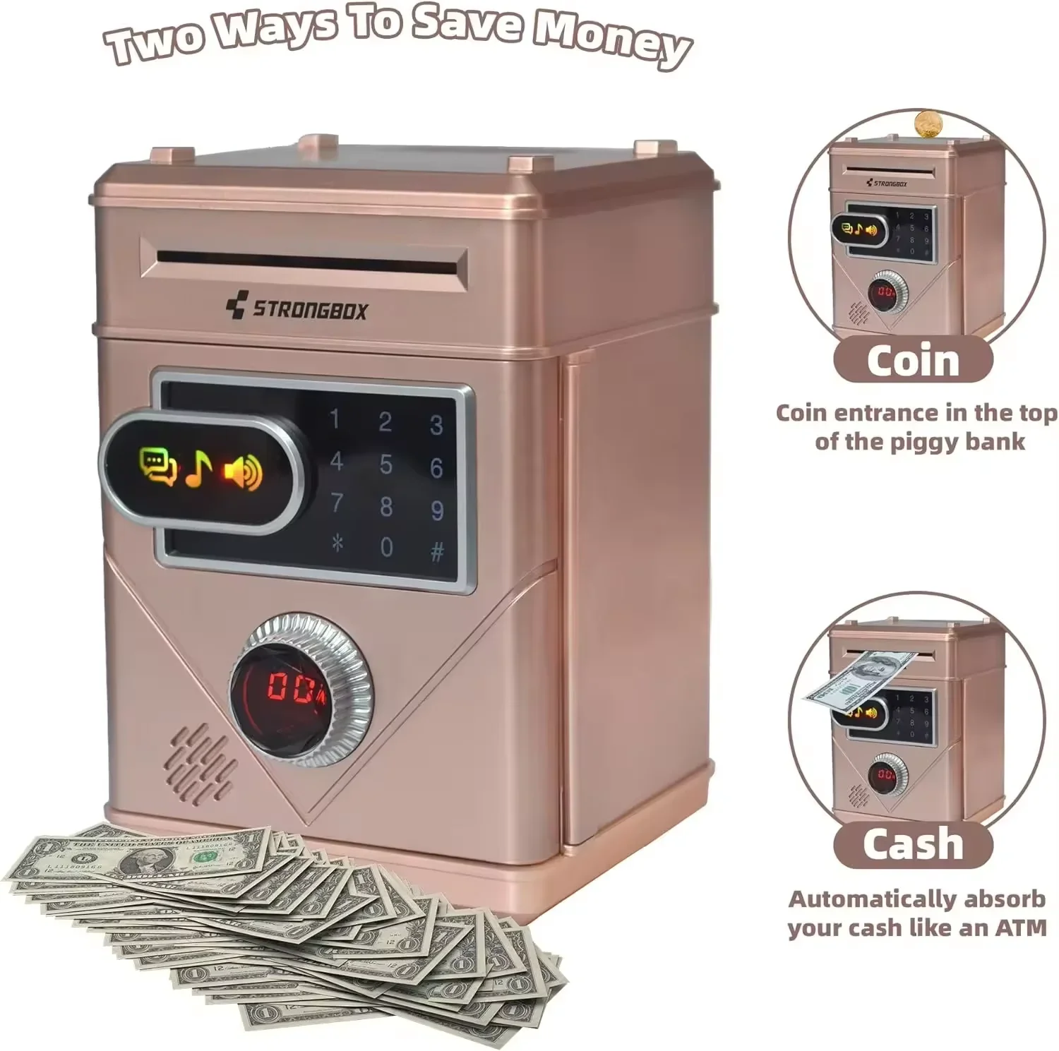 Hucha electrónica con pantalla táctil, caja de seguridad con contraseña, cajas de dinero, monedas digitales, depósito de ahorro de efectivo, máquina Atm, regalo para niños - imagen 3