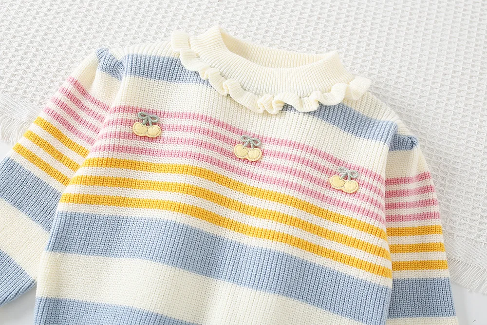 Otoño nuevo conjunto de ropa para niñas jersey de punto a rayas y falda de punto 2 uds traje de suéter para niñas traje de punto para niñas - imagen 4