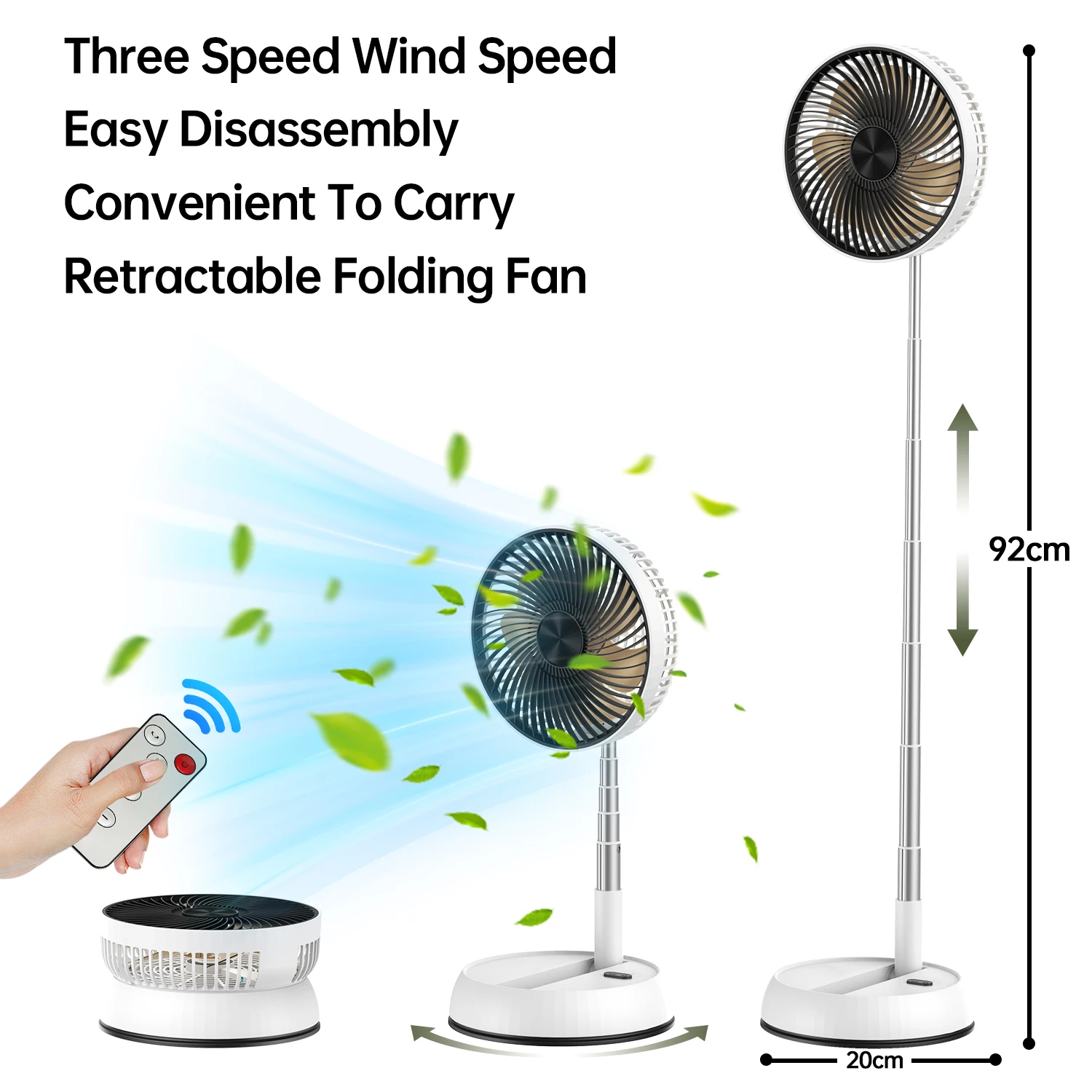 Ventilador vertical plegable retráctil con control remoto de 7200mAh, ventilador práctico para acampar al aire libre USB 180 ° +90 °   sacudiendo ventilador de escritorio de 8 pulgadas - imagen 4