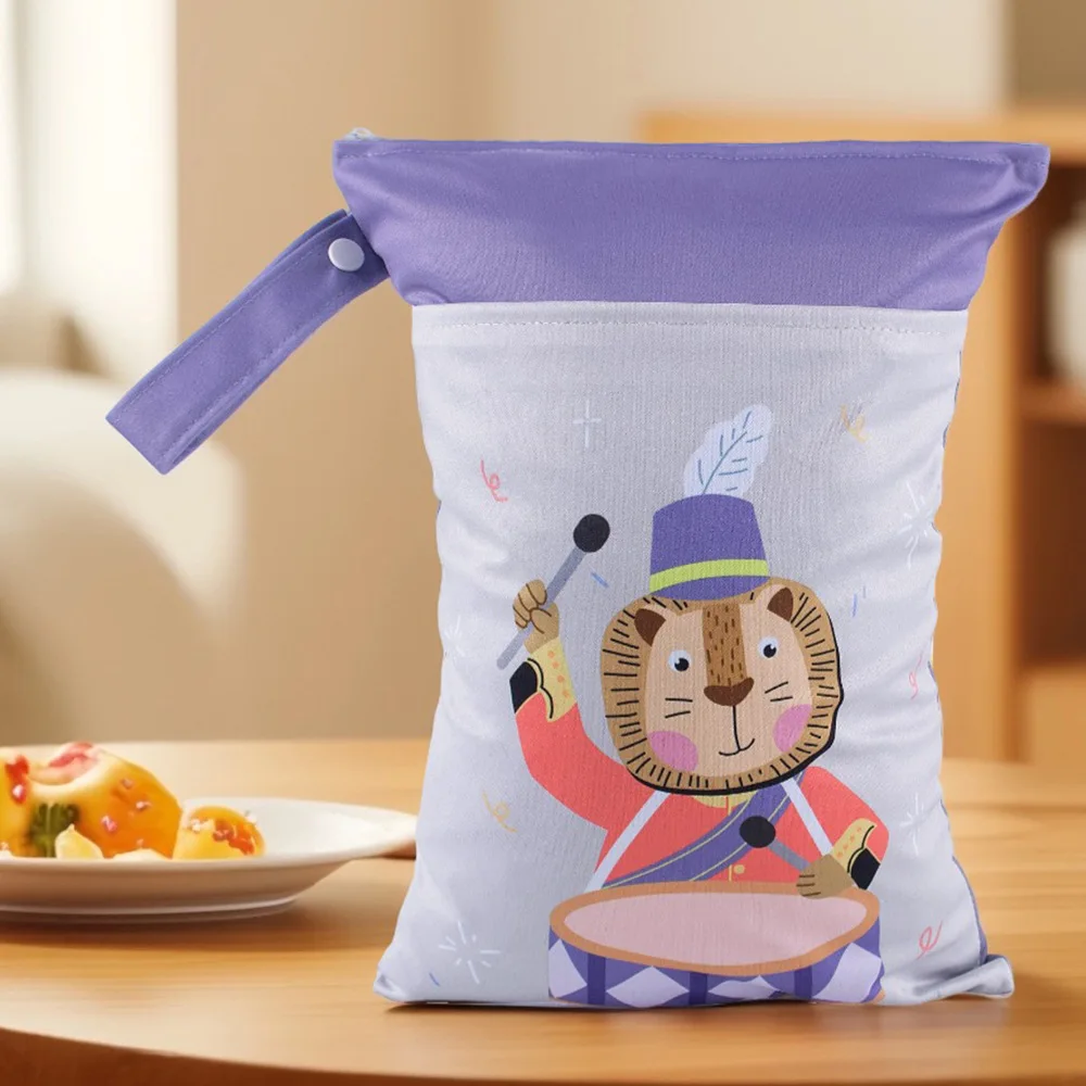 Organizador de almacenamiento para mamá con bolsillos dobles de bloques de color y estampados de dibujos animados Pororo, bolsa de pañales portátil para bebé para viaje, cochecito - imagen 4
