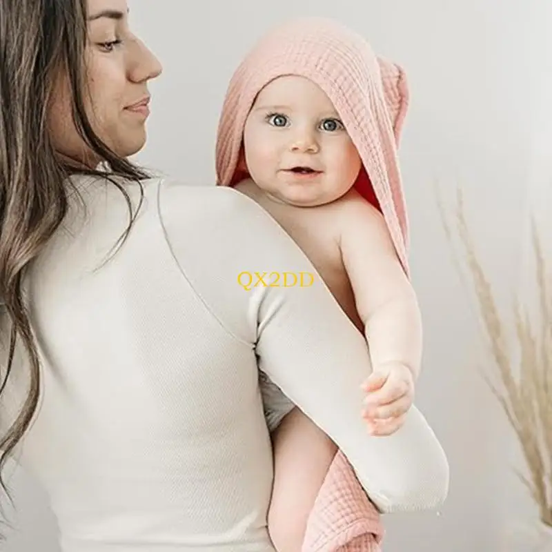 QX2D 【2 paquete】 Toalla para bebés con capucha Manta gasa algodón, súper suave y absorbente para del baño, - imagen 2